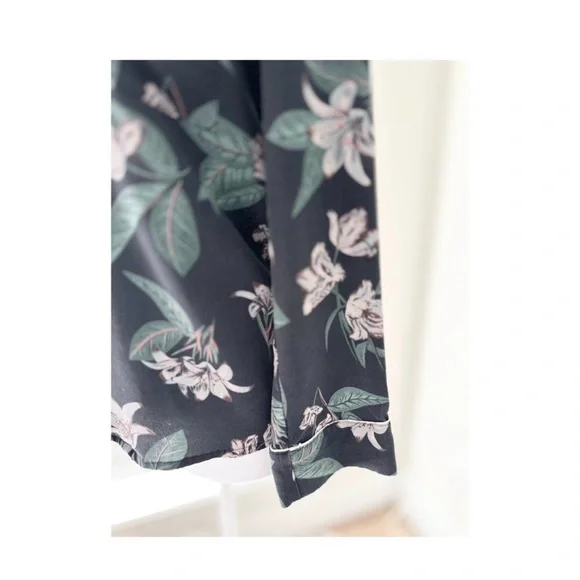 Frank + Oak Floral Silk Button-Front Top in Charcoal and Sage - Picture 3 of 6